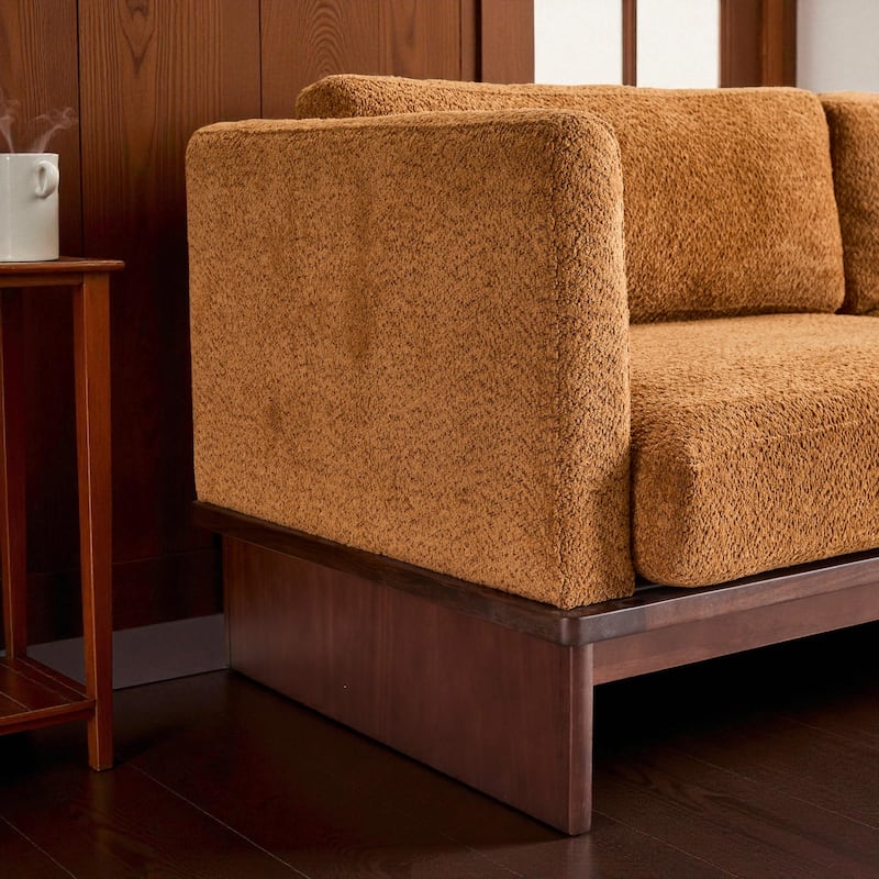 77" Modern Boucle Sofa, 3-Seater Upholstered Couch with Solid Wood Base and Square Arms for Living Room