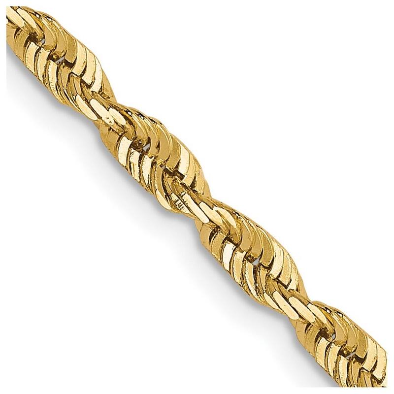 Curata 10k Yellow Gold 2.8mm Sparkle Cut Lightweight Rope Chain Bracelet