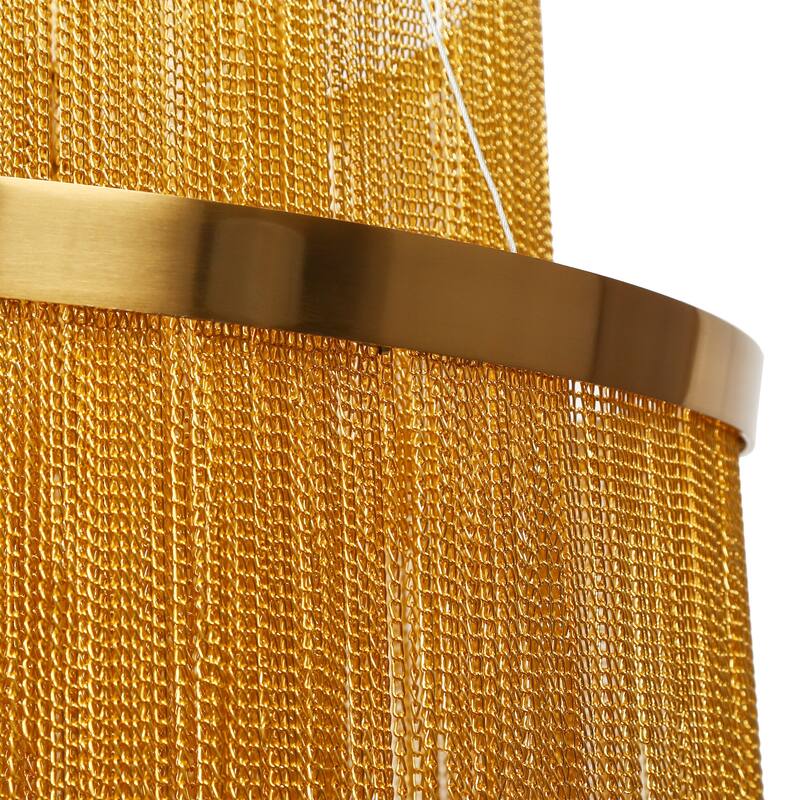 Mid-Century Modern Gold 7-Light Tier Fringe Chandelier