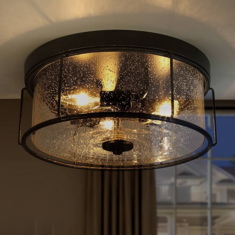 Modern Industrial Glass Flush Mount Drum Ceiling Light - D 13"* H 6"