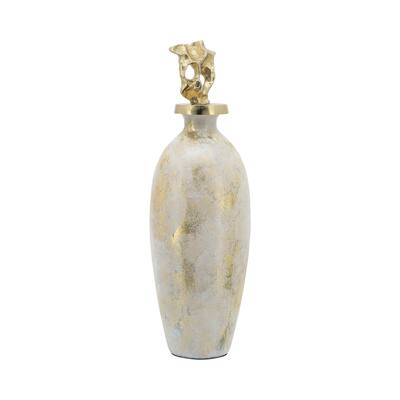 20" Glass Vase Creative White and Gold Vase with Tribal Topper Contemporary Stoneware for Home or Office Decor - 7" x 7" x 20"