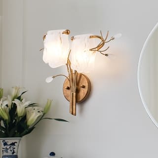 2-Light Wall Sconce with Floral Branch Design and White Glass Shades