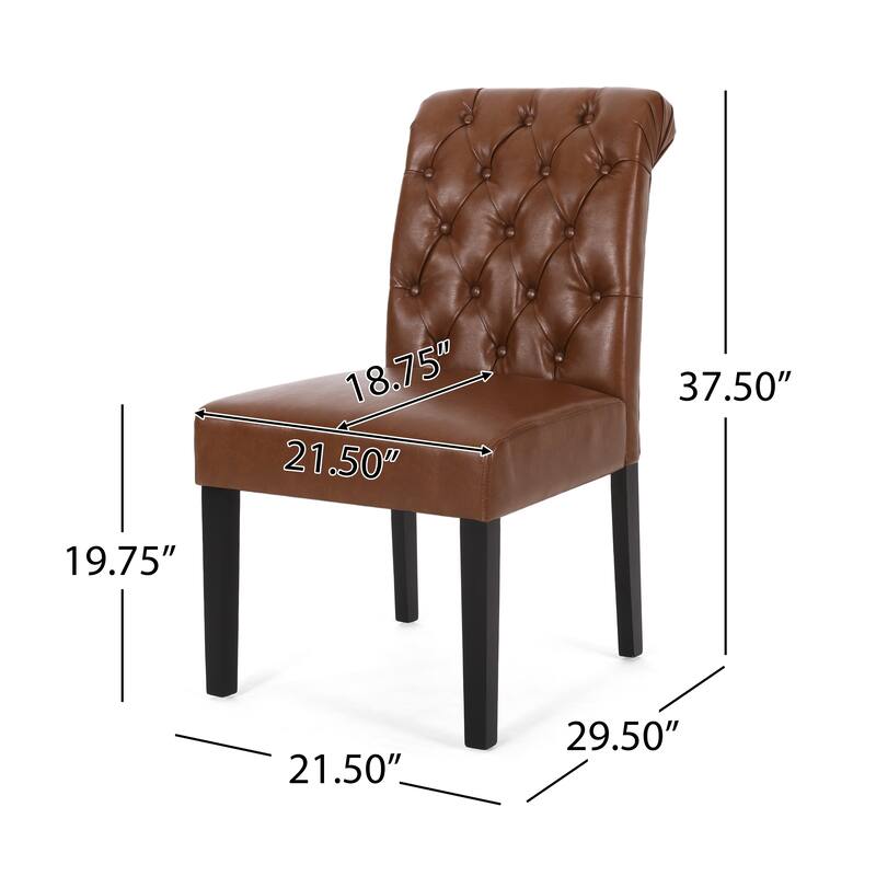 Set of 2 Dining Chairs, Tufted Accent Chairs Kitchen, Light Brown PU Leather Upholstered Dining Room Chair with Wooden Legs