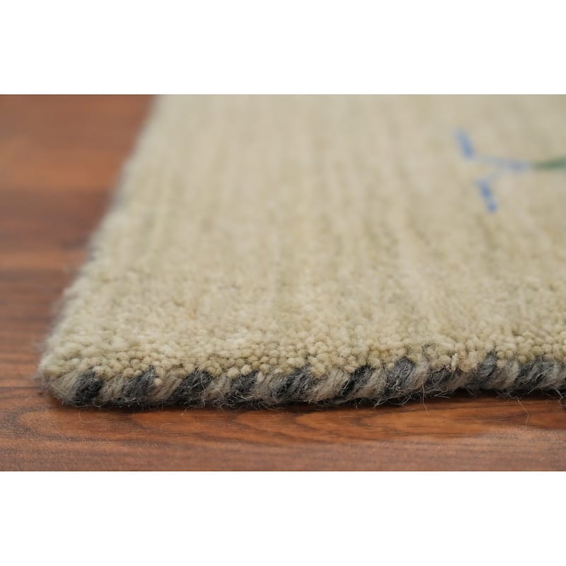 Hand Knotted Oriental 100% Wool Carpet Tribal Animal Pictorial Beige & Ivories Gabbeh Area Rug - 11' 8'' X 4' 11''