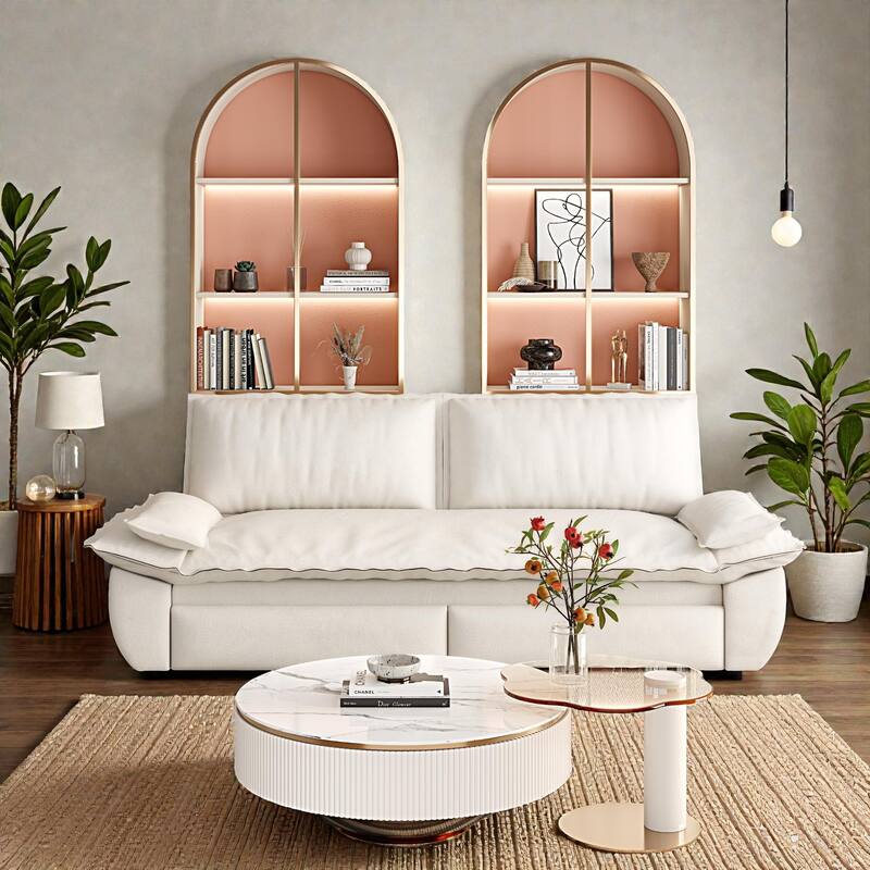 73.2" Pull Out Sofa Bed, 3-in-1 Convertible Queen Sleeper Sofa, Velvet Loveseat Couch for Living Room Bedroom - Beige