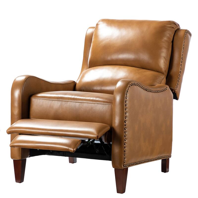 Brigida Cigar Genuine Leather Pushback Recliner with Nailhead Trim by HULALA HOME