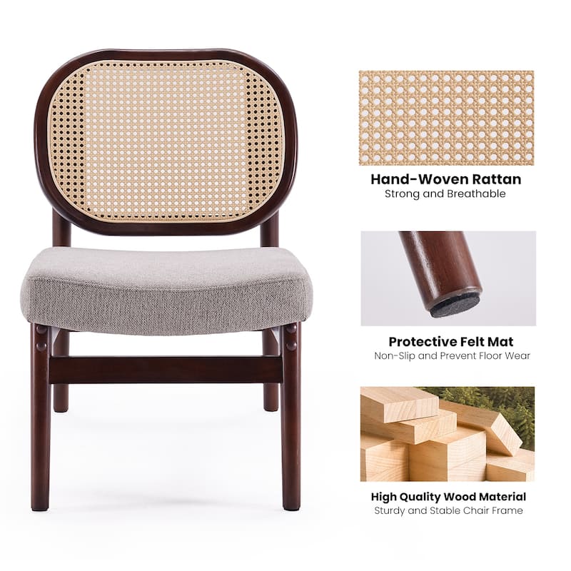 Rattan Accent Chair, Upholstered Living Room Chair with Rattan Back & Wood Frame, Mid-Century Modern Reading Chair