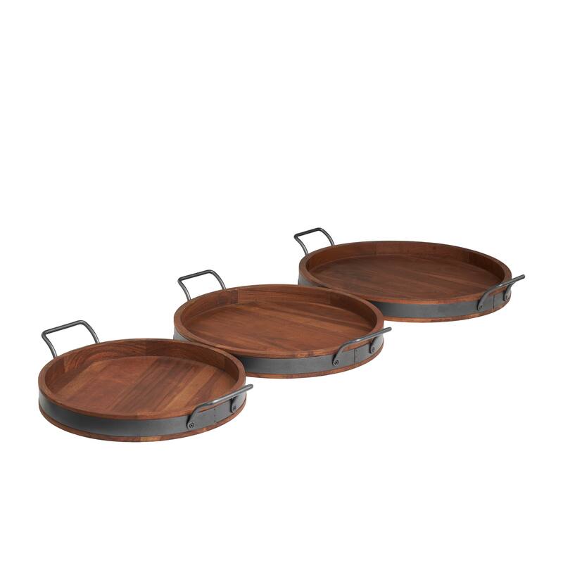 Wood Nesting Tray with Sleek Black Metal Handles (Set of 3) - Brown or Cream
