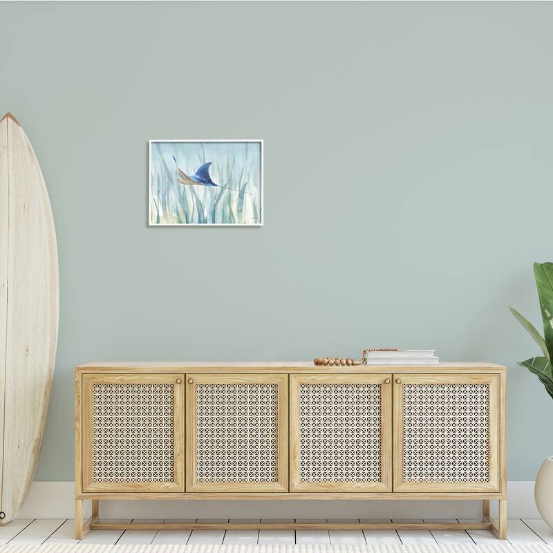 Stupell Stingray Aquatic Animal Ocean Blue Spotted Sea Creature Framed Wall Art