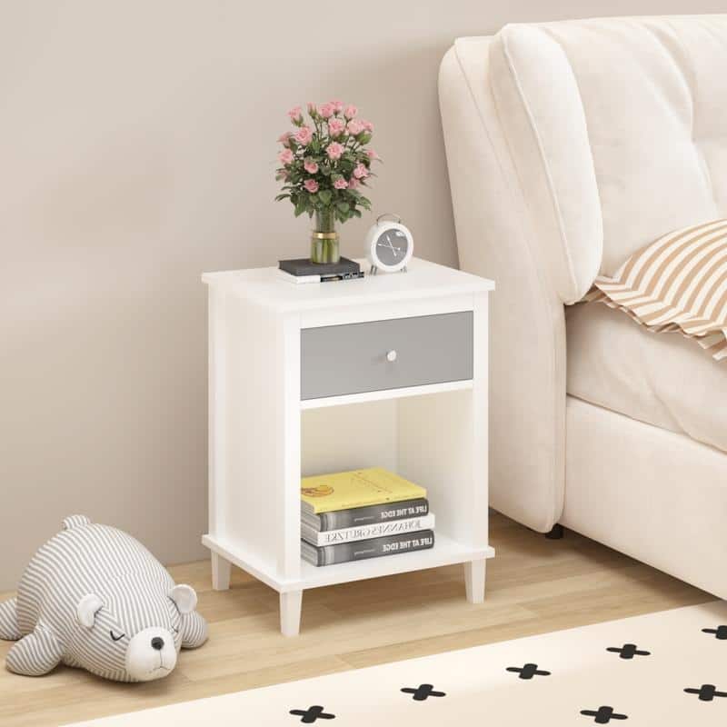 26.77''H Wooden Nightstand with One Drawer One Shelf for Kids