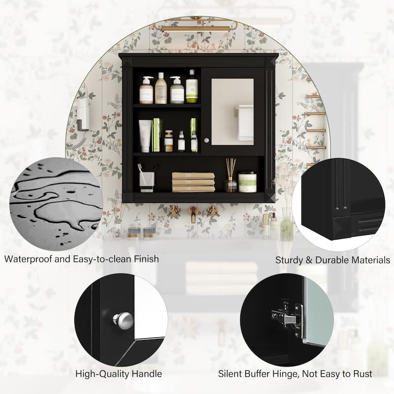 Bathroom Wall Cabinet with Mirror Door, 32" Over Toilet Storage with 4 Adjustable Shelves