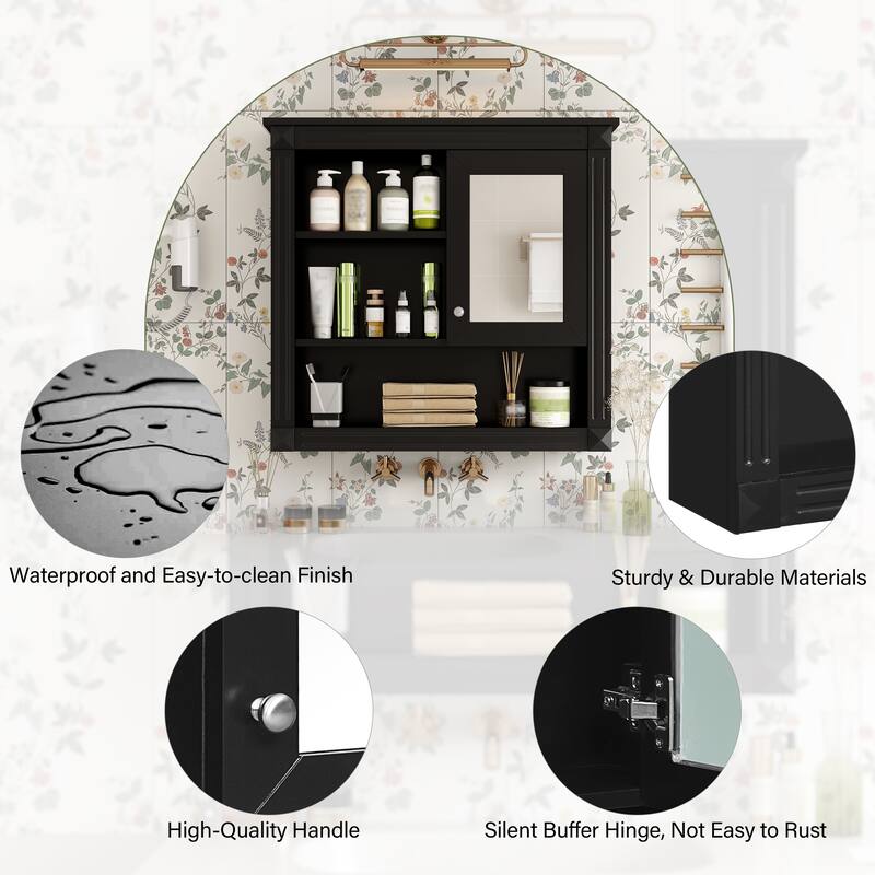 GDFStudio - Wilford Modern Wall-Mounted Bathroom Storage Cabinet with Mirror Door and Adjustable Shelves - 32"W