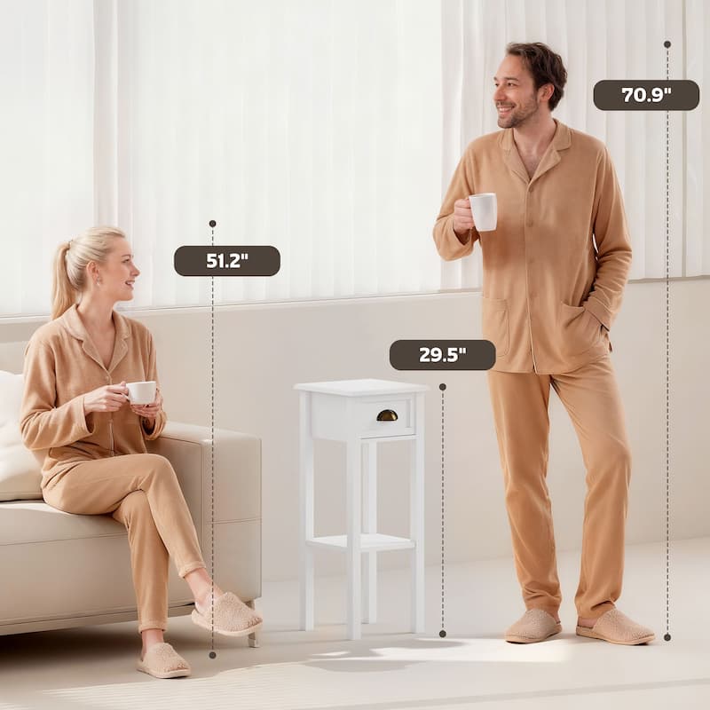 HOMCOM 2-Tier Night Stand with Drawer, Narrow End Table with Bottom Shelf, for Living Room or Bedroom