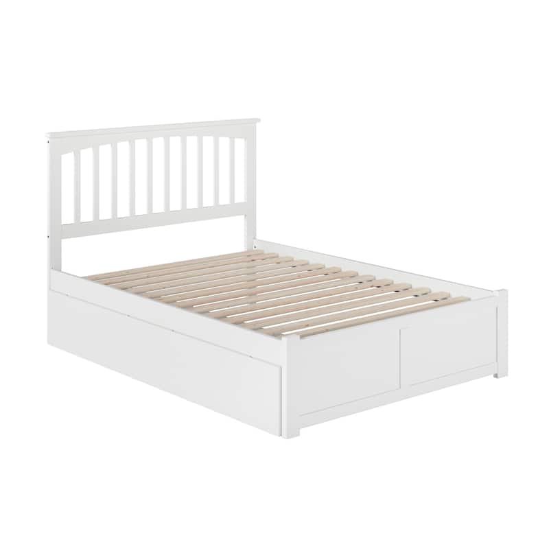 Mission Full Solid Wood Platform Bed with Footboard & 2 Storage Drawers in White