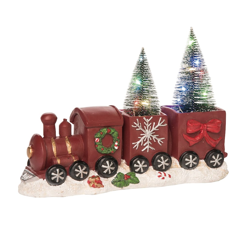 Transpac Resin 12 in. Multicolored Christmas Light Up Train with Trees