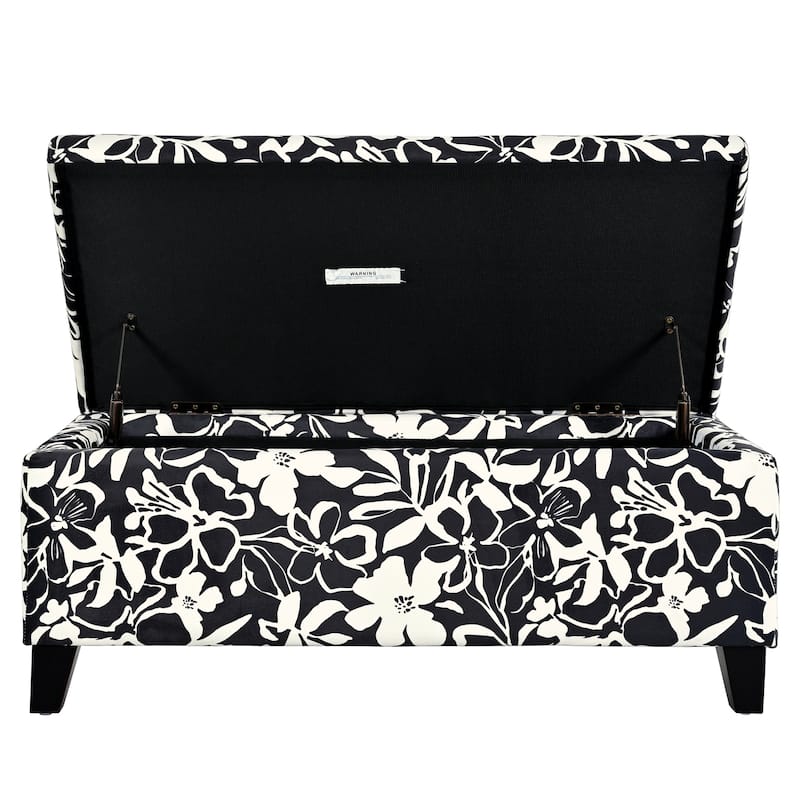 Storage Ottoman with Floral Patterned Fabric and Soft-Close Hinges, Multi-Functional Footrest & Seat