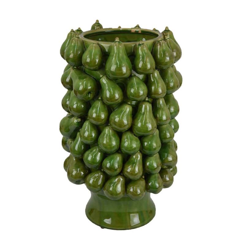 Salina Accent Vase with Pear Shaped Drop Accents, Glossy Green Ceramic