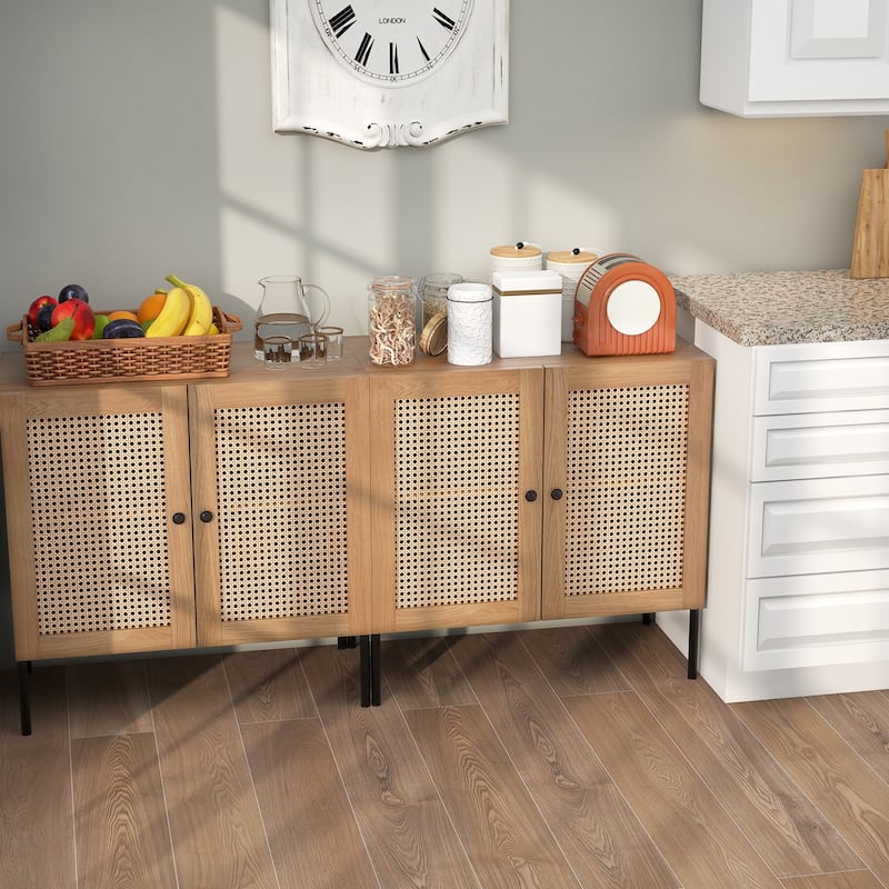 Costway Set of 2 Rattan Buffet Sideboard Wine Cabinet Cupboard - See Details