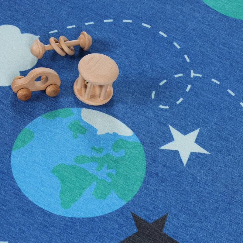 Superior Lil' Flyer Spaceship Non-Slip Kids Indoor Washable Area Rug