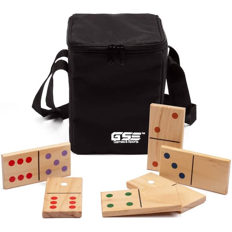 GSE™ 28-Piece Giant Wooden Dominoes with Multi-Color Dots, Jumbo Domino Tile Game Set for Outdoor Backyard Lawn Game - 7"x3.5" Pieces