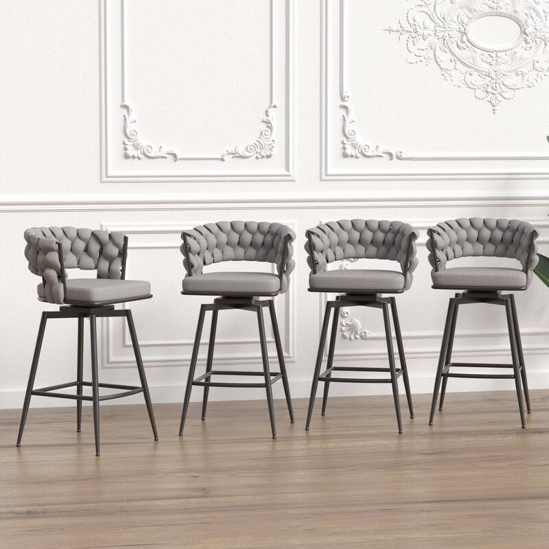 Bar Stool Set of 2, No Adjustable Kitchen Island Chairs,360 Swivel Upholstered Counter Stool Arm Chairs with Back Footrest
