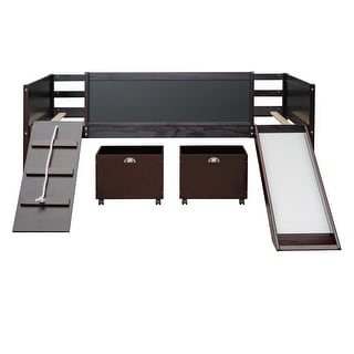 Twin size Wood Loft Bed with Two Storage Boxes and Climbing Frame