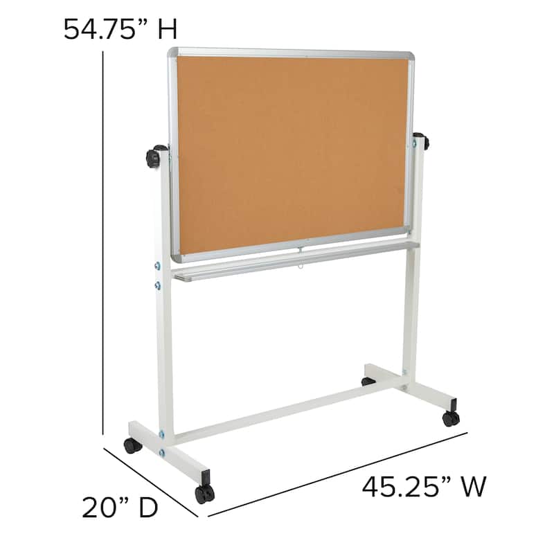 Reversible Mobile Cork Bulletin & White Board with Pen Tray