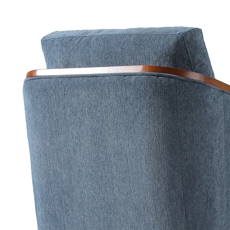 Upholstered Swivel Barrel Chair with Curved Wood Arms