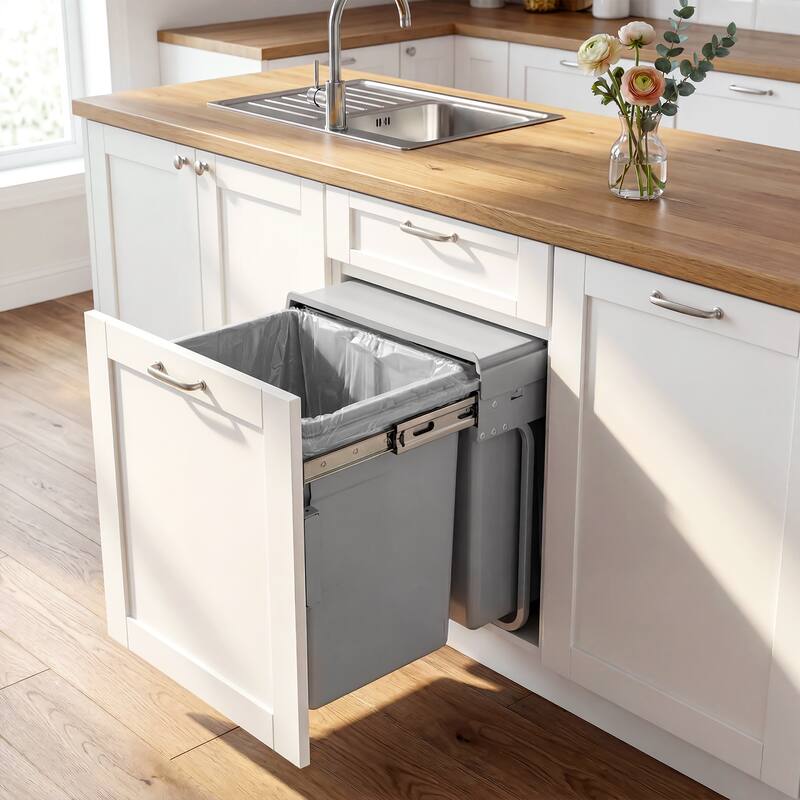Under Cabinet Pull-Out Trash Can, 40L (20L+20L) Double Bin Kitchen Garbage Can with Soft-Close Slides