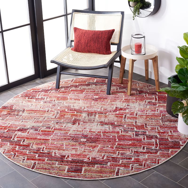 SAFAVIEH Montage Trine Indoor/ Outdoor Waterproof Patio Backyard Rug - 6'7" Round - Rust/Ivory