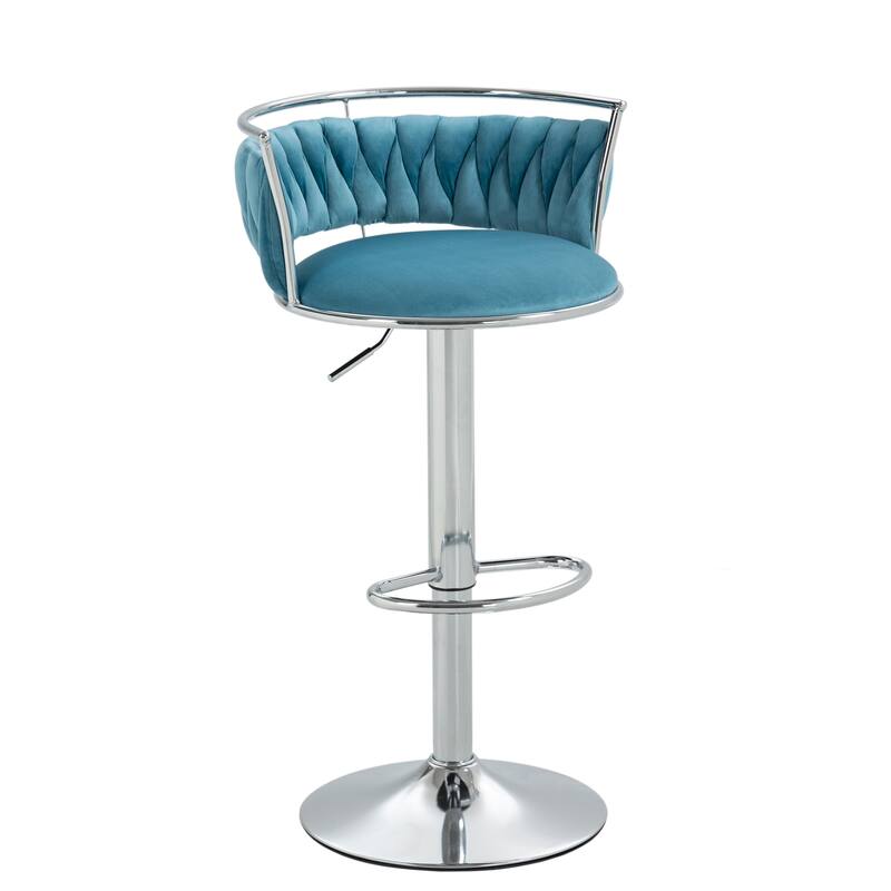 4 Set Velvet Adjustable Swivel Bar Stools With Backs