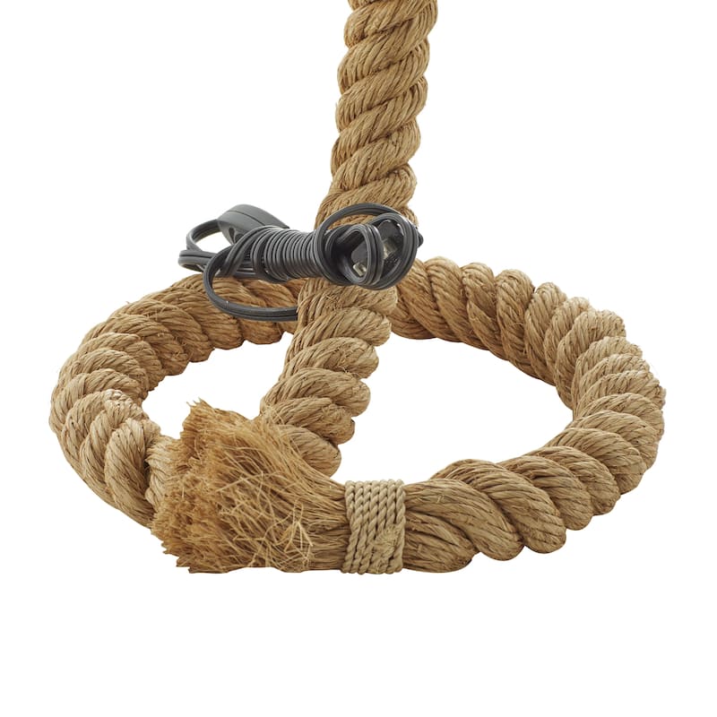 Brown Jute Rope Twisted Rope Room Floor or Table Lamp with Cream Linen Shade