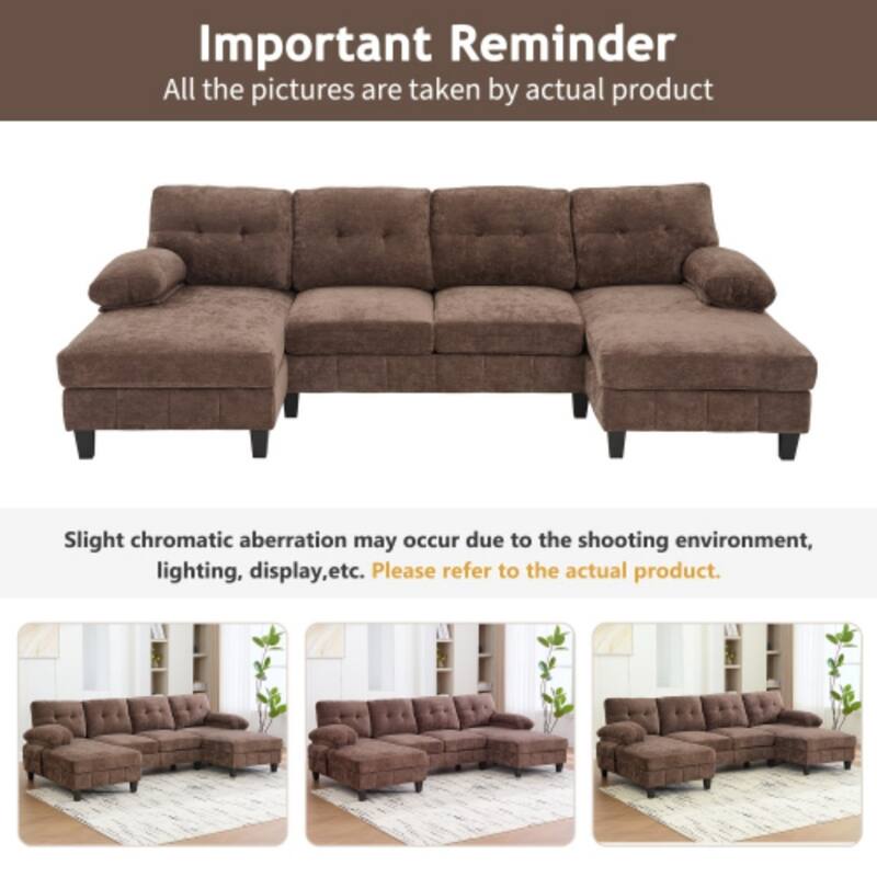 103.5" Modern Chenille U-shaped Sectional Sofa with Dual Chaise Lounges and Armrest Pillows