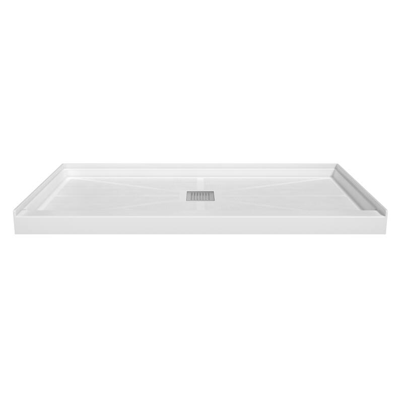 60 in. x 30 in. Elegant White Single Threshold Anti-slip SMC Rectangular Shower Base with Drain and Stainless Steel Drain Cover