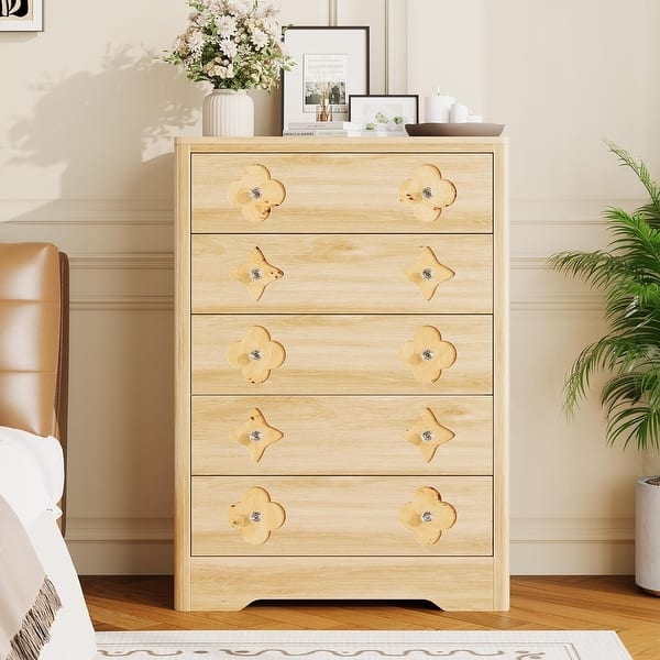 Dresser for Bedroom, Tall Dresser for Closet with Decorative Drawer Front Boho Large Clothes Storage Cabinet