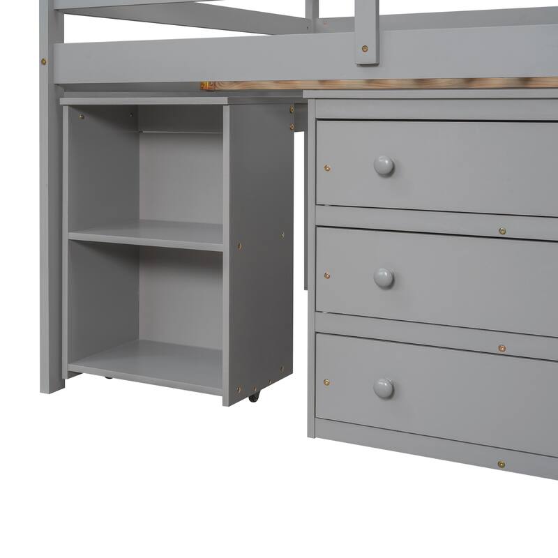 Full Size Loft Bed with Desk, Storage Drawers, and Bookshelf - Space-Saving Design