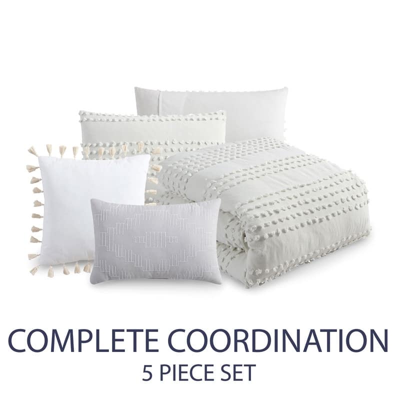 Marilla 100% Cotton Clipped Dots Stripes Jacquard 5-Piece Bedding Comforter Set