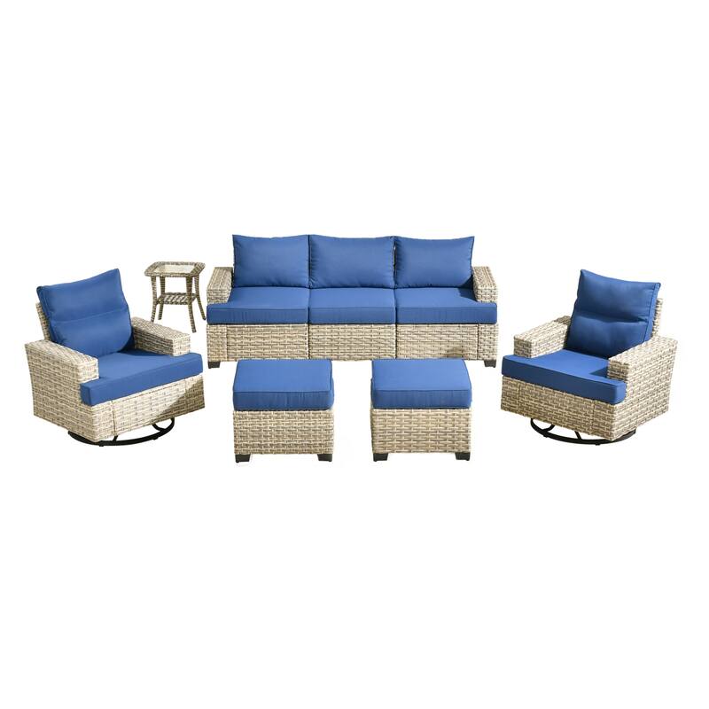 HOOOWOOO 8-piece Wicker Patio Furniture Swivel Chair Set