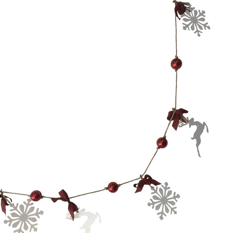4.25' Snowflake Reindeer Christmas Garl with Ball Ornaments - Unlit