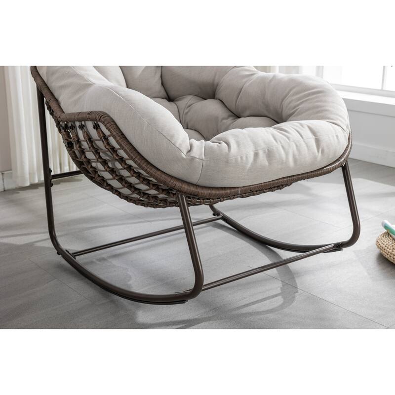 Beige 37.2" Rocking Chair with Steel Frame