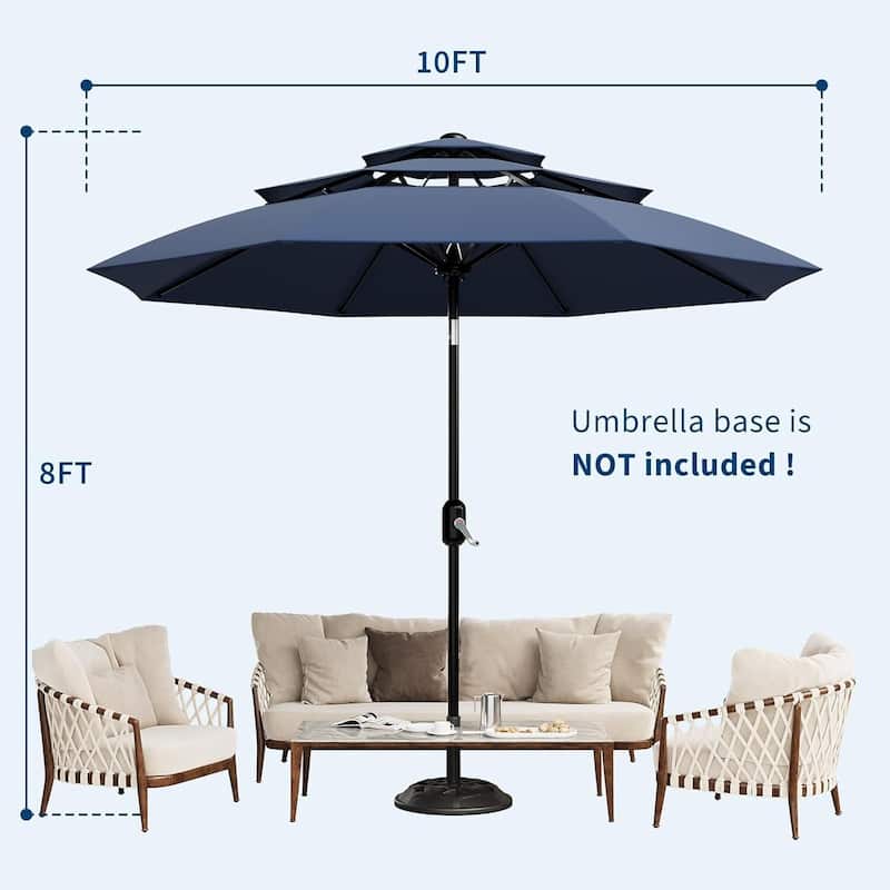 3-Tier 10Ft Patio Umbrella, Easy Crank and Push Button Tilt for Pool, Deck, Yard, Garden (No Base)