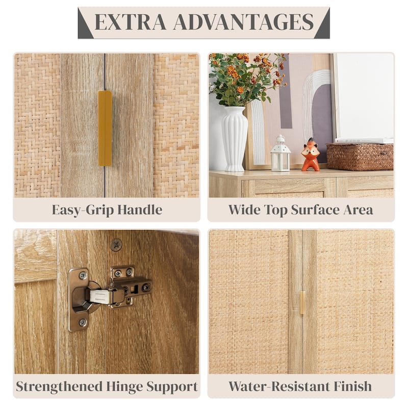 Premium Rattan Storage Cabinet with 2 Doors and Golden Handles