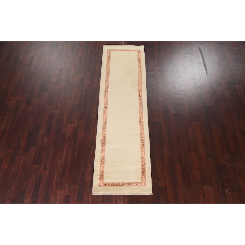 Neutral Gabbeh Kashkoli Oriental Runner Rug Wool Hand-knotted Carpet - 2'7" x 9'3"