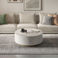 Modern Marble Top Round Coffee Table with Metal Base and 2 Drawers - On ...