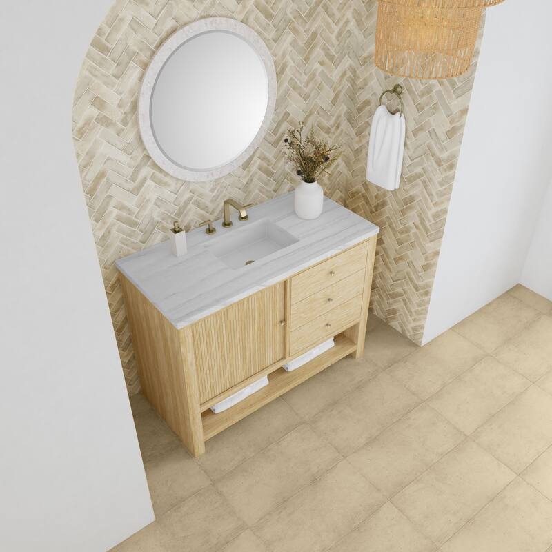 James Martin Vanities Marigot Single 48" Single Vanity, Sunwashed Oak - Arctic Fall
