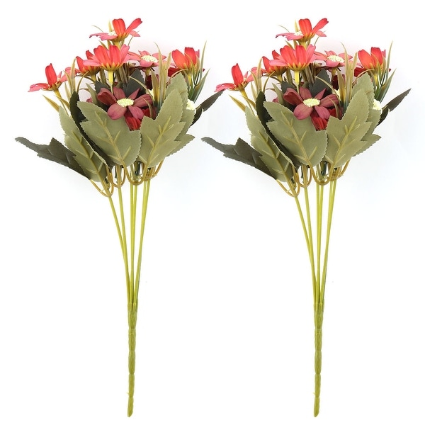 Home Fabric Artificial Chrysanthemum Flower Photo Prop Handheld Bouquet Red 2pcs