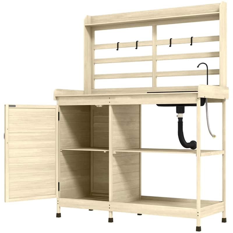 Garden Work Bench with Open Storage Shelves & Country Style Design - 44.1" L x 18.5" W x 57.5" H