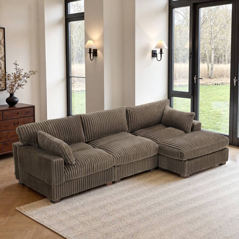 Upholstered Plush Flannel Modular Sectional Sofa with Pillows,Ajustable Headrest
