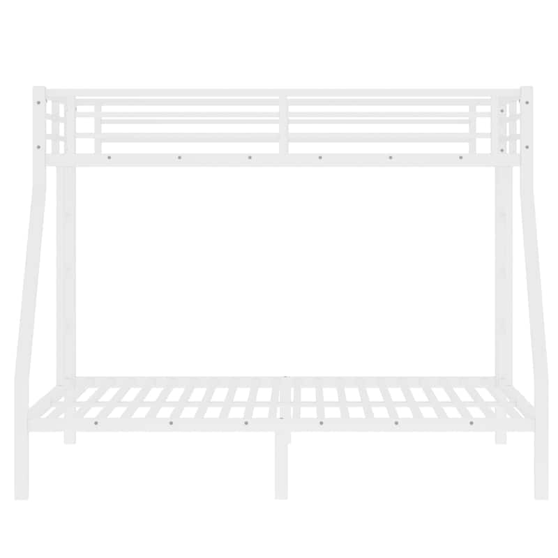 White Metal Bunk Bed: Twin XL over Queen for Teens & Adults – Space-Saving, Noise-Reduced, No Box Spring Needed, Sturdy Design