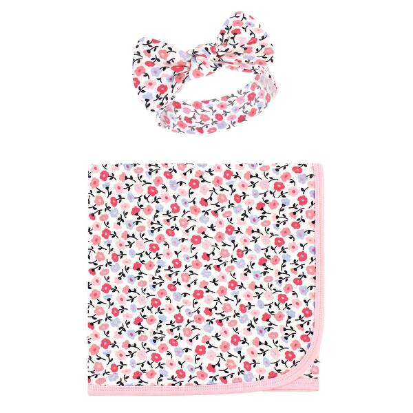 slide 1 of 1, Touched by Nature Baby Girl Organic Cotton Swaddle Blanket and Headband or Cap, Ditsy Floral, One Size - Ditsy Floral - One Size One Size - Ditsy Floral